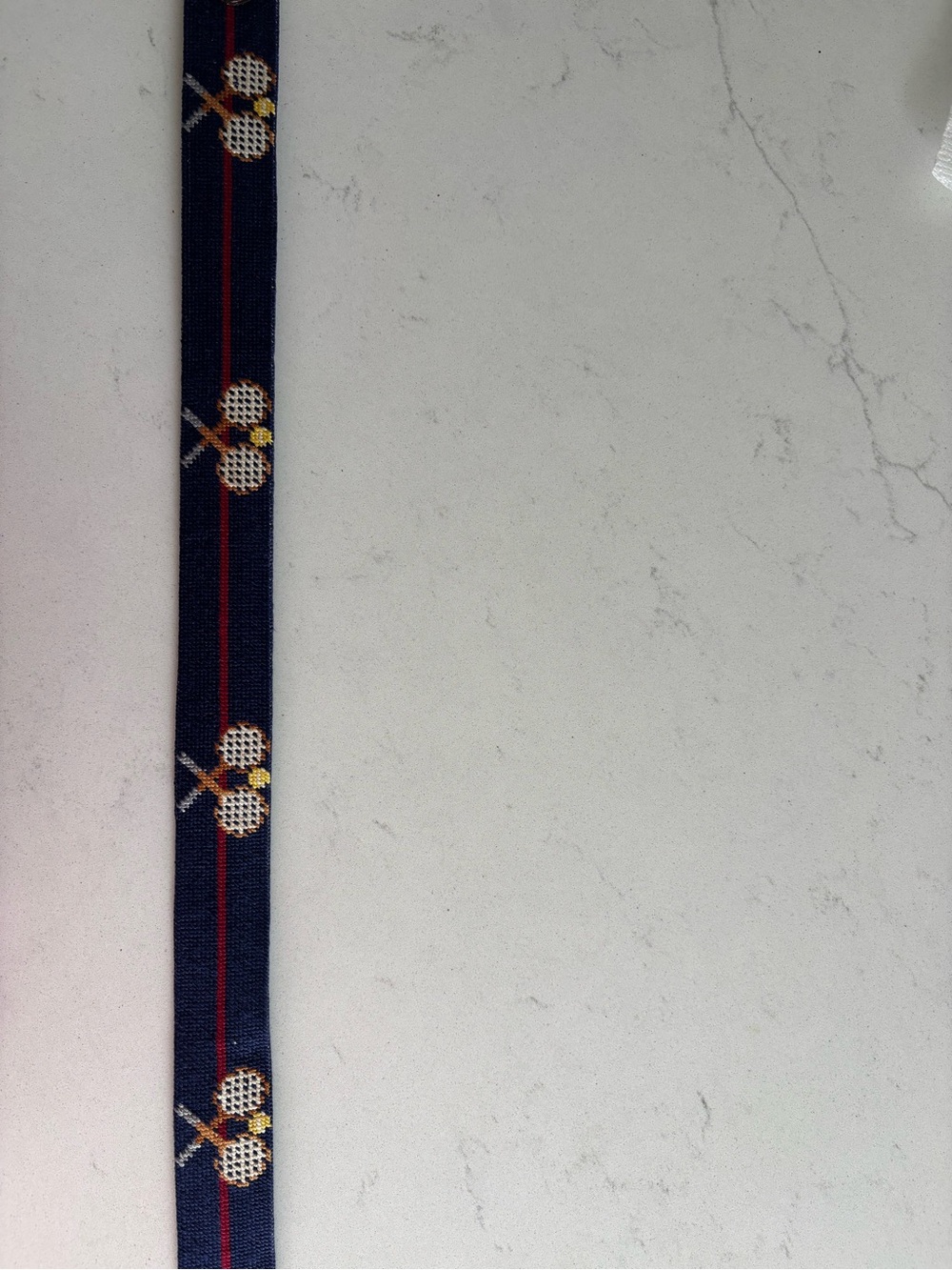 Smathers & Branson Navy Blue Tennis Needlepoint Belt With Brown Leather - Picture 3 of 8
